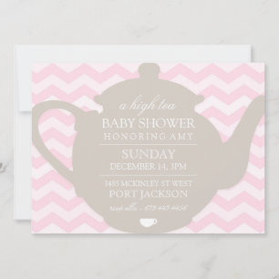 Rosa und braune Chevron-Einladung zur Babyparty mi Einladung