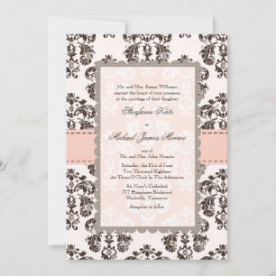 Rosa und braune Damast Hochzeitseinladungen Einladung