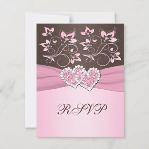Rosa und braune florale verbundene Herzen RSVP-Kar RSVP Karte