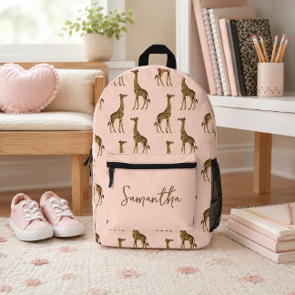 Rosa und braune Giraffen-Safari Bedruckter Rucksack