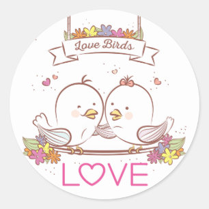 Rosa und braune Liebesvögel Hochzeitsliebe Runder Aufkleber