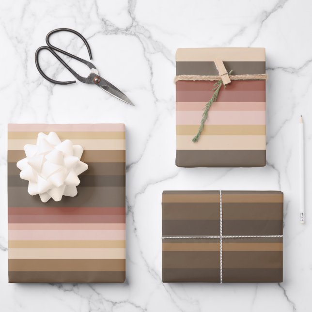 Rosa und braune Streifen Geschenkpapier Set (Vorderseite)