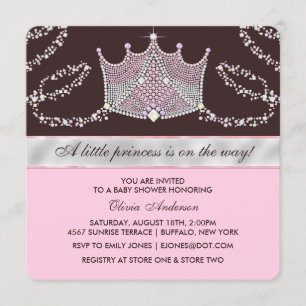 Rosa und braune Tiara Prinzessin Baby Shower Einladung