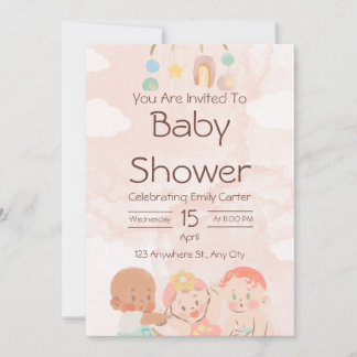 Rosa und braune Wasserfarben-Baby-Shower-Einladung Einladung