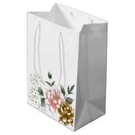 Rosa und Bronze Peony Blume und Confetti Dots Mittlere Geschenktüte