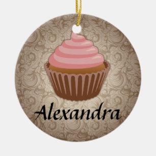 Rosa-und Brown-Kuchen-kundenspezifische runde Keramikornament
