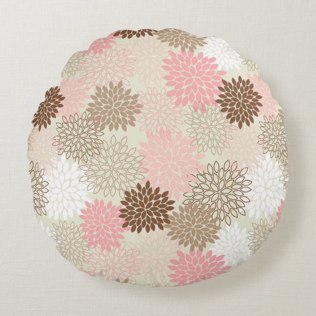 Rosa-und Brown-Mama-Muster Rundes Kissen (Vorderseite)