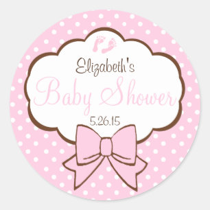 Rosa und Brown-Polka Punkt-Baby Dusche Runder Aufkleber