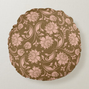 Rosa und Brownblumenmuster Rundes Kissen