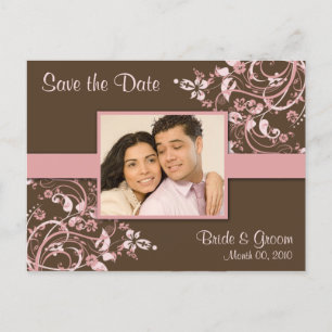 Rosa und BrownblumenSave the Date Foto-Postkarte Ankündigungspostkarte