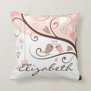 Rosa und Brownlovebirds-personalisiertes Kissen
