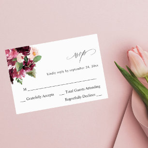 Rosa und Burgund Floral 7 ng Mahlzeiten UAWG V2 RSVP Karte