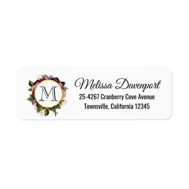 Rosa und Burgund-Floral-Rahmen-Monogramm (Vorne)