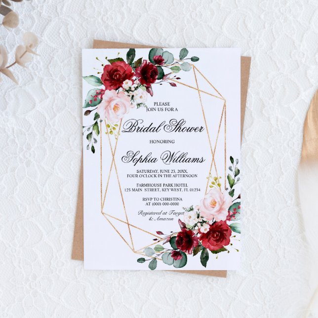 Rosa und Burgund-Rose-Brautparty Einladung (Von Creator hochgeladen)