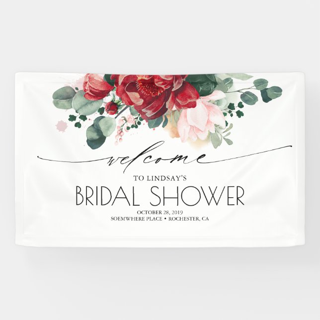 Rosa und Burgund Rotes Brautparty Banner (Horizontal)