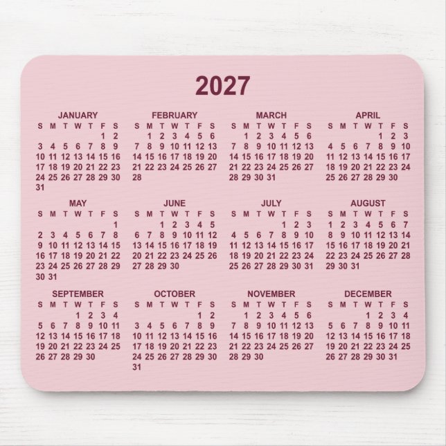 Rosa und Burgunder 2027 Kalender Mousepad (Vorne)