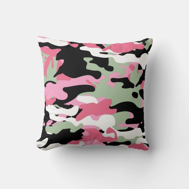 Rosa und Celadon Grüne Camouflage Kissen Kissen (Vorderseite)