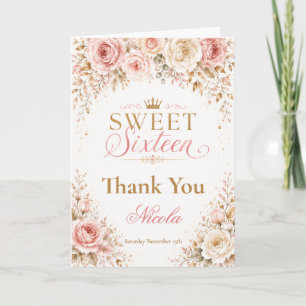Rosa und Champagner Sweet Sixteen Dankeskarte