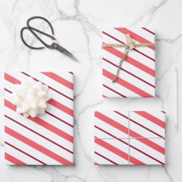 Rosa und Cranberry gestreift Weihnachtsverpackung Geschenkpapier Set