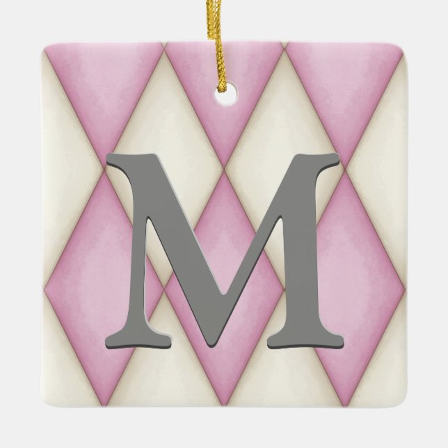 Rosa und Creme Harelequin Karo Hübsch Personalisie Keramikornament (Vorderseite)
