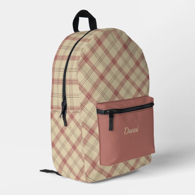 Rosa und Creme Kariert Bedruckter Rucksack (Rückseitige Ecke links)