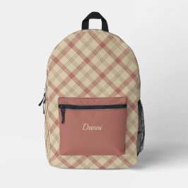 Rosa und Creme Kariert Bedruckter Rucksack