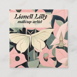 Rosa und Creme - Luna Moth und Mondblumen Quadratische Visitenkarte