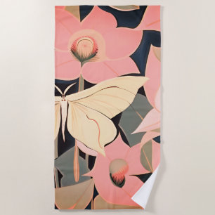 Rosa und Creme - Luna Moth und Mondblumen Strandtuch