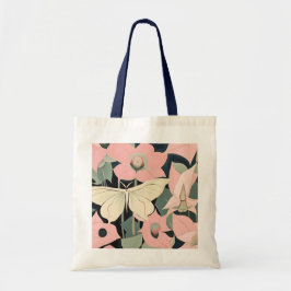 Rosa und Creme - Luna Moth und Mondblumen Tragetasche