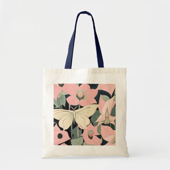 Rosa und Creme - Luna Moth und Mondblumen Tragetasche (Vorne)