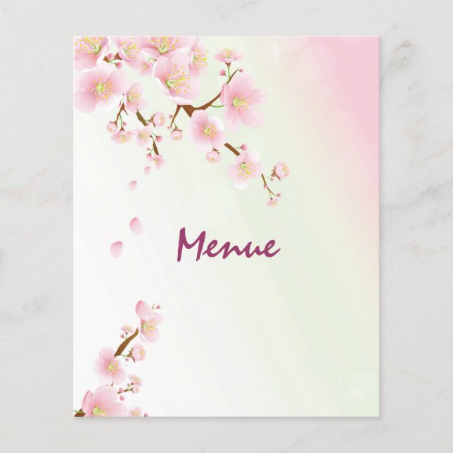 Rosa und Creme Magnolia Blossom Hochzeitsmenü (Vorderseite)