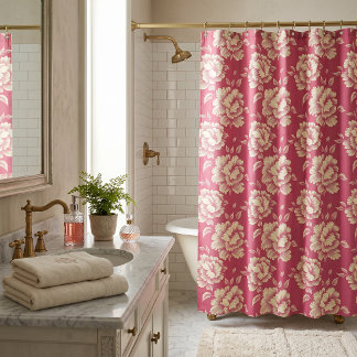 Rosa und Creme-Pfingstrosen-Toile - Französische L Duschvorhang