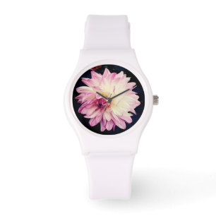 Rosa und cremefarbene Blume Armbanduhr