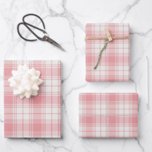 Rosa und cremefarbene Gingham-Karo-Tartan Geschenkpapier Set