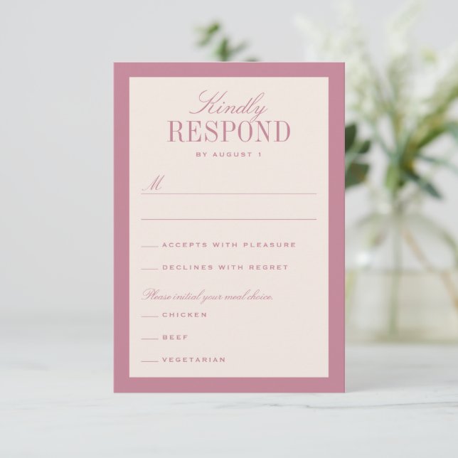 Rosa und cremefarbene klassische Hochzeit RSVP Karte (Stehend Vorderseite)