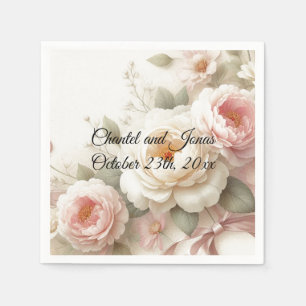 Rosa und cremefarbene Rosen Pfingstrosen Hochzeits Serviette