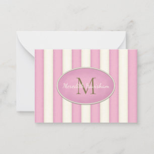 Rosa und cremefarbene Streifen Bronze Monogramm in Mitteilungskarte