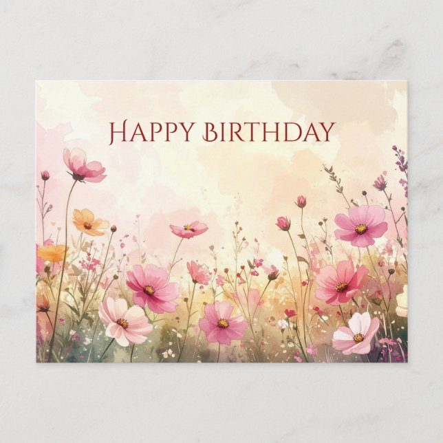 Rosa und cremefarbene Wildblumen Gerne zum Geburts Postkarte (Vorderseite)