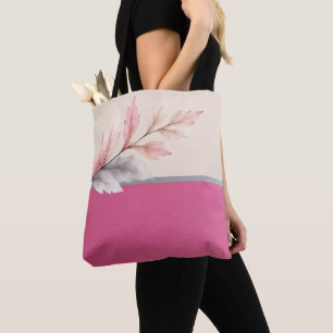 Rosa und cremefarbene Zweiton mit Blattdesign Tasche