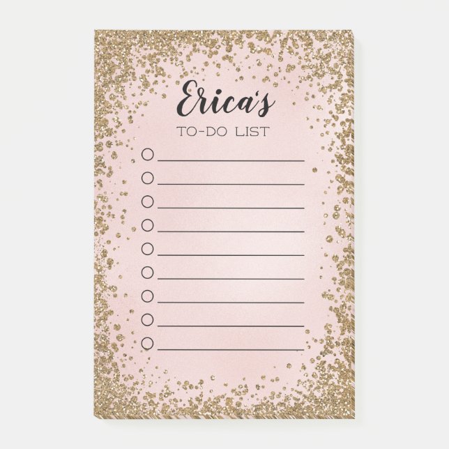 Rosa und der persönliche GoldGlitzer Zu-tun Post-it Klebezettel (Vorderseite)