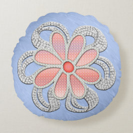 Rosa und Diamond-Jewelen-Blume auf Blue Moiré Rundes Kissen