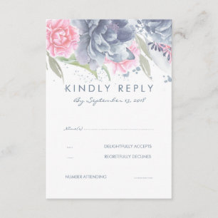 Rosa und dunkelblaue Blumen Hochzeit RSVP Karte