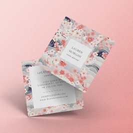 Rosa und dunkelblaue Sakura-Blume Quadratische Visitenkarte