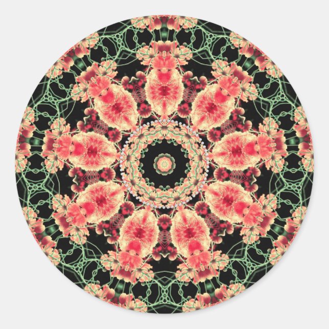 Rosa und dunkelgrünes Fraktal Kaleidoskop Runder Aufkleber (Vorderseite)