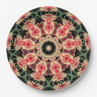 Rosa und dunkelgrünes Fraktal Kaleidoskopplatte Pappteller