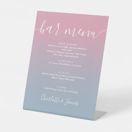 Rosa und dusty Blue Ombre Script Wedding Bar Menu Sockelschild