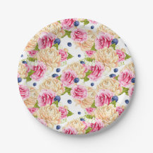 Rosa- und Elfenbein-Rosen- und Blaubeer-Blumenmust