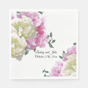 Rosa und elfenbeinfarbene Pfingstrosen Hochzeitspa Serviette