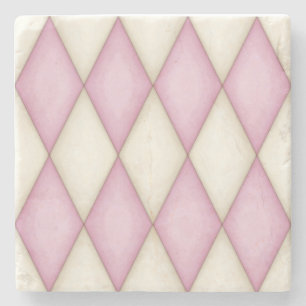 Rosa und Elfenbeinharlequin Diamond Karo Steinuntersetzer