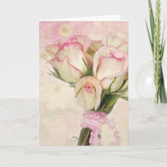 Rosa und Elfenbeinrose Bouquet mit Ribbon Karte (Vorderseite)